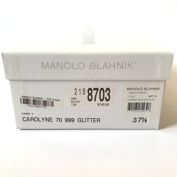 NIB NEW Manolo Blahnik Carolyne 70 Glitter Shoes Womens 37.5 Black Slingback 7.5 - Picture 13 of 14